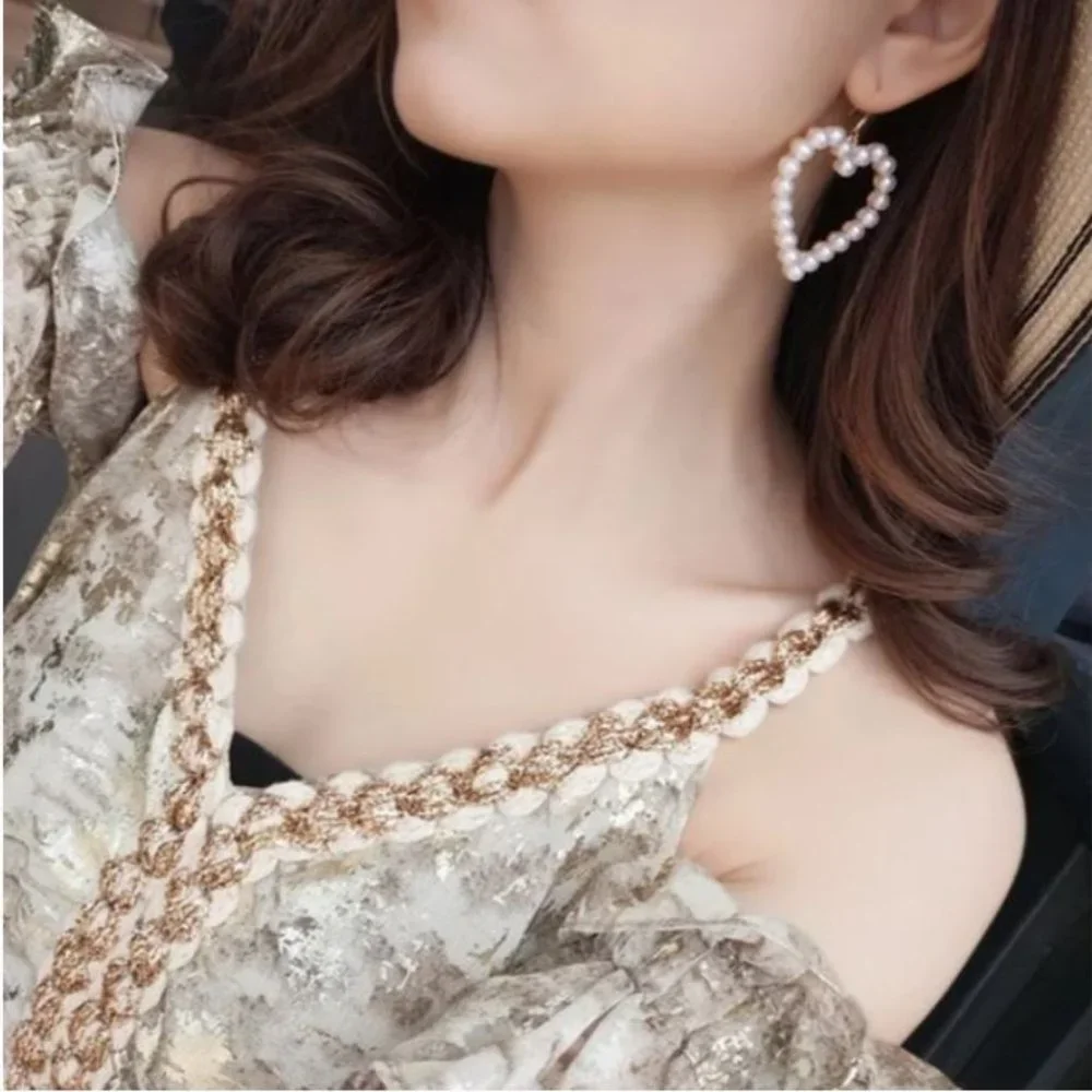 Faux Pearl Heart Dangle Earrings